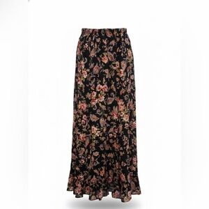 Linq Floral Black Silk Maxi Skirt
